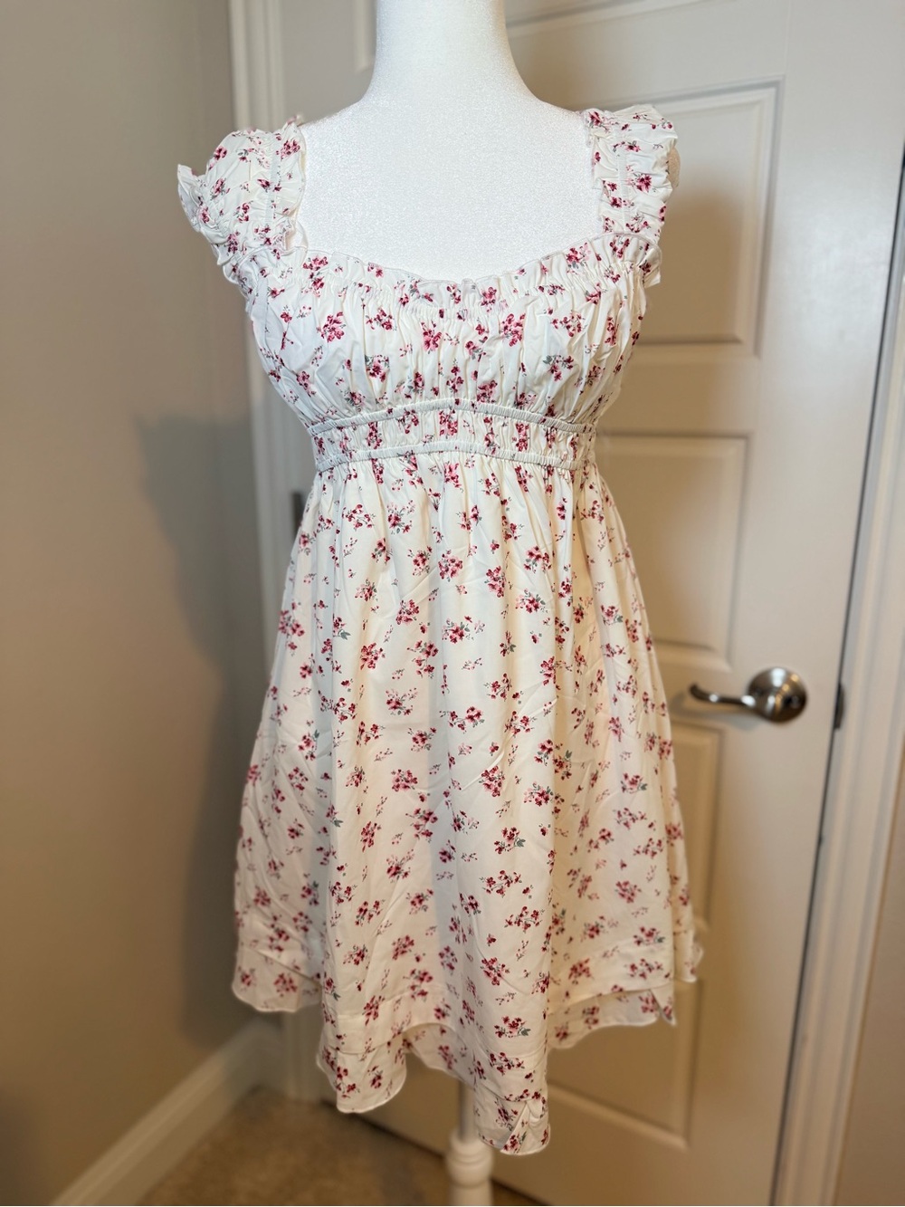 Princess Polly Carlita Mini Dress White  Floral Smocked-Front Dress